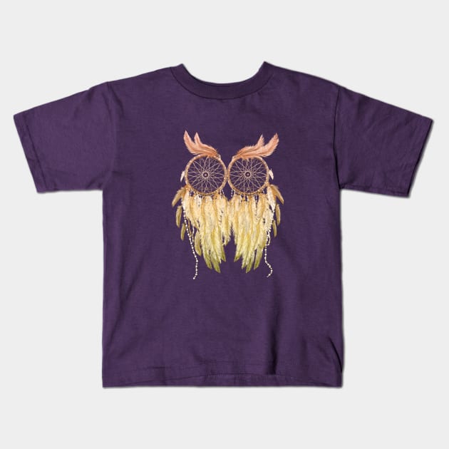 Dream Catcher Owl Kids T-Shirt by digitaldoodlers